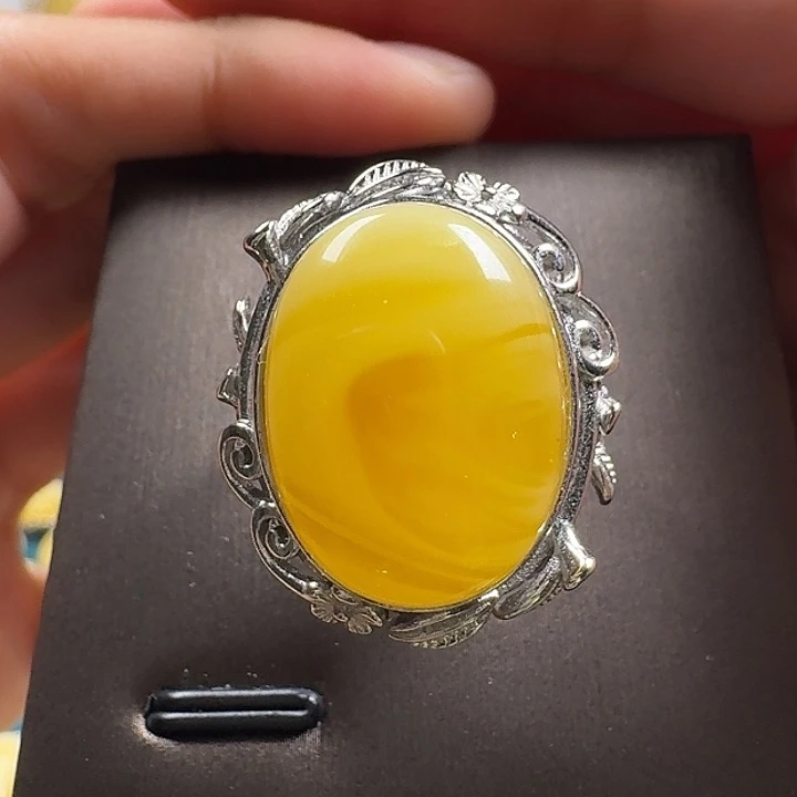 蜜蜡银S925镶嵌戒指戒指