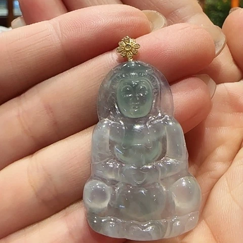 翡翠18K金镶嵌吊坠(不含链)