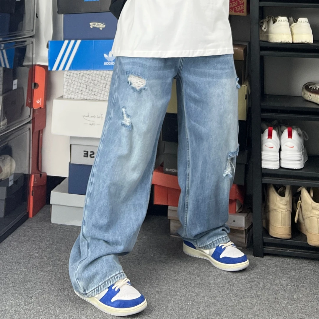 斌斌梨天丝莱赛尔柔软垂坠感牛仔裤时尚潮流破洞宽松阔腿休闲长裤