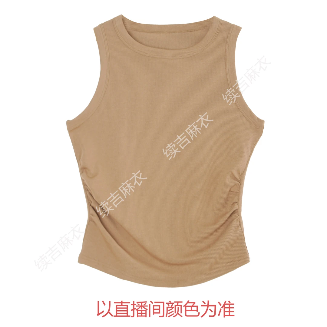 夏-续吉麻衣25-836圆领通勤纯色设计感无袖背心
