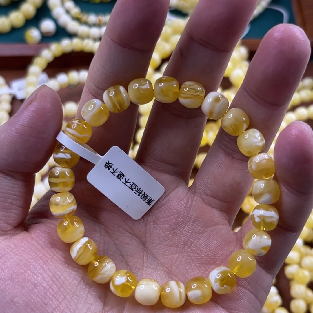 蜜蜡未镶嵌珠宝奇石8.5mm金瓷白溶洞