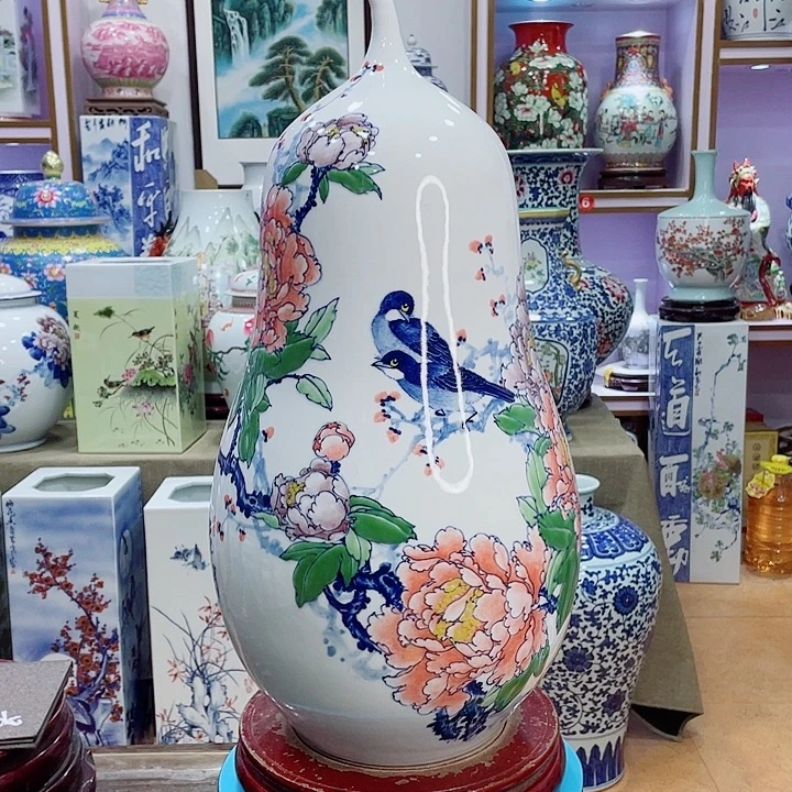 花瓶全手工釉下五彩葫芦瓶