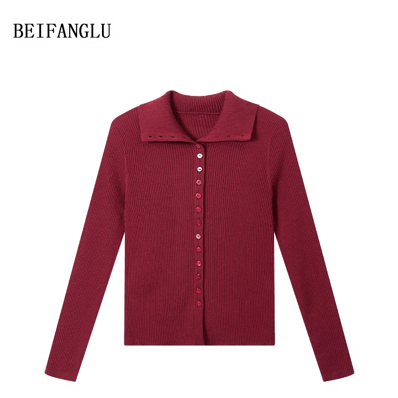 北方鹿【精纺100%绵羊毛】高智感法式气质单排扣显瘦针织衫女251454