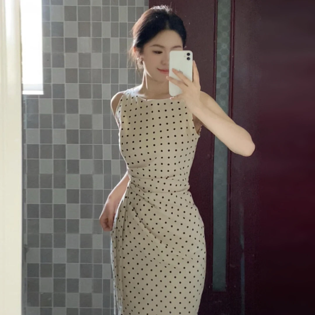 法式白色波点显瘦连衣裙子女装夏季2025新款收腰长裙温婉大方衣服