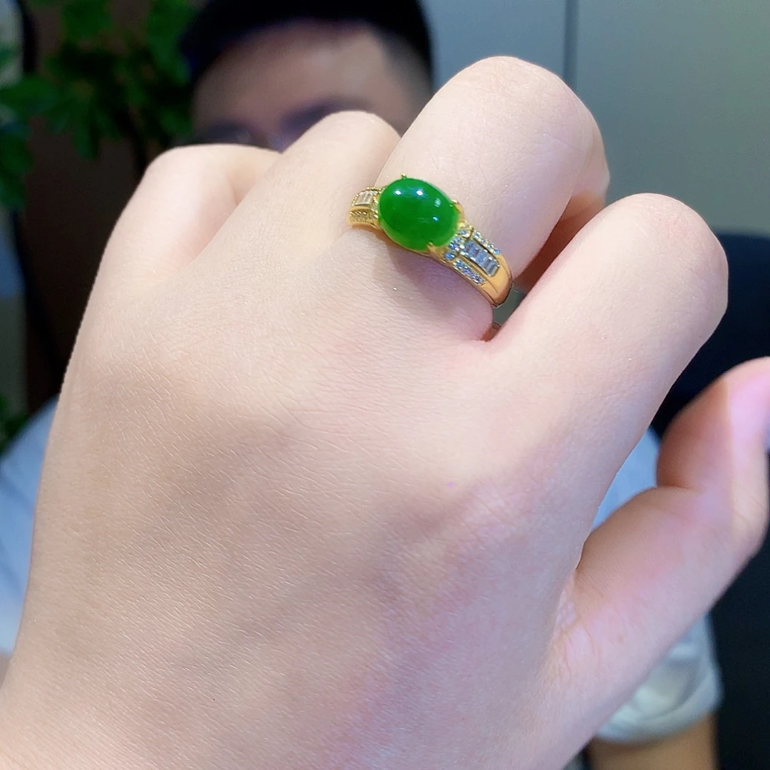 和田玉（碧玉）戒指银S925镀金镶嵌