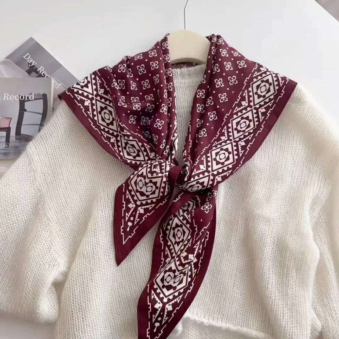 【酒红】斜纹绸三角巾时髦封腰包臀百搭丝巾洋气披肩复古气质围巾