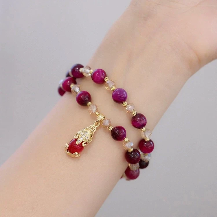 0083玫红貔貅精品双圈手串 yw0083（无礼盒）