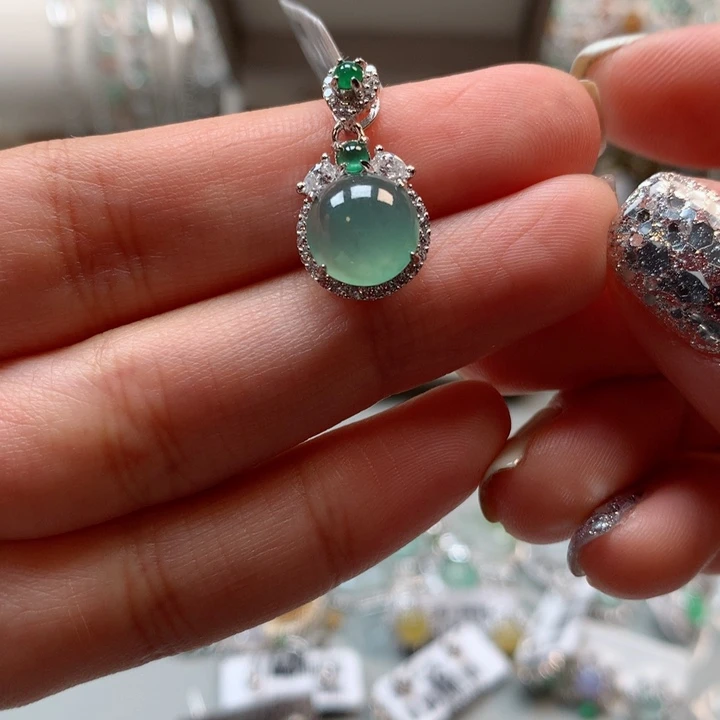 翡翠戒指银S925镶嵌吊坠455