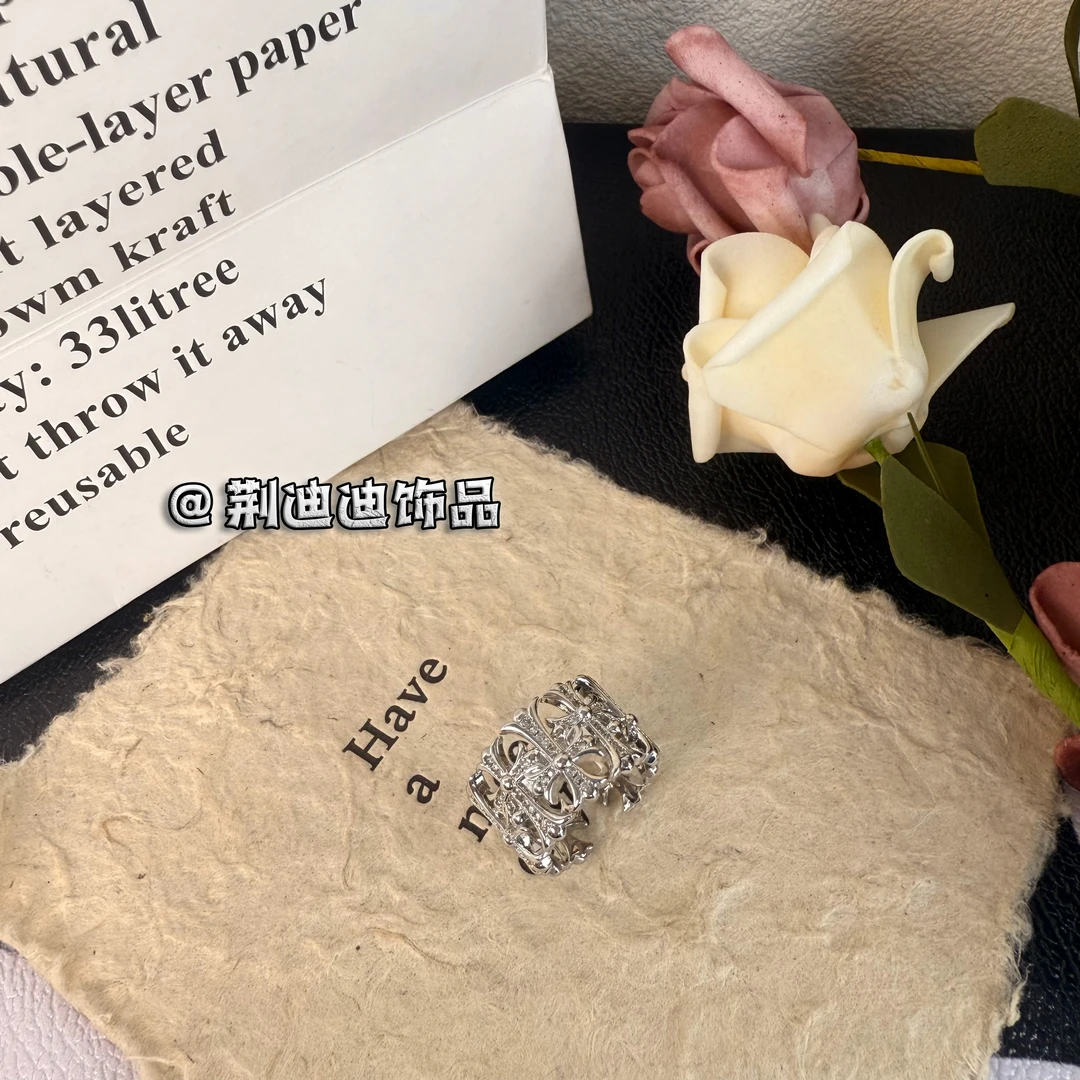 铜合金锆石戒指 满锆十字架开口戒指JZ-1045