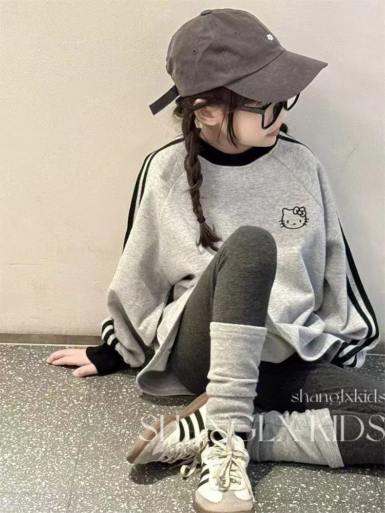 女童秋装套装2025新款秋季洋气穿搭女孩凯蒂猫卫衣堆堆裤两件套