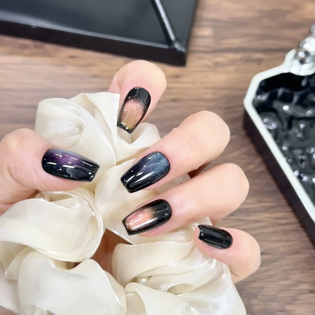 【星空不语】纯手工穿戴高级定制轻奢黑色猫眼美甲超软超薄显白