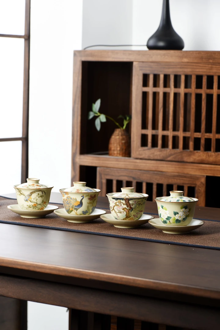 岑汝汝窑开片可养陶瓷盖碗小容量110毫升