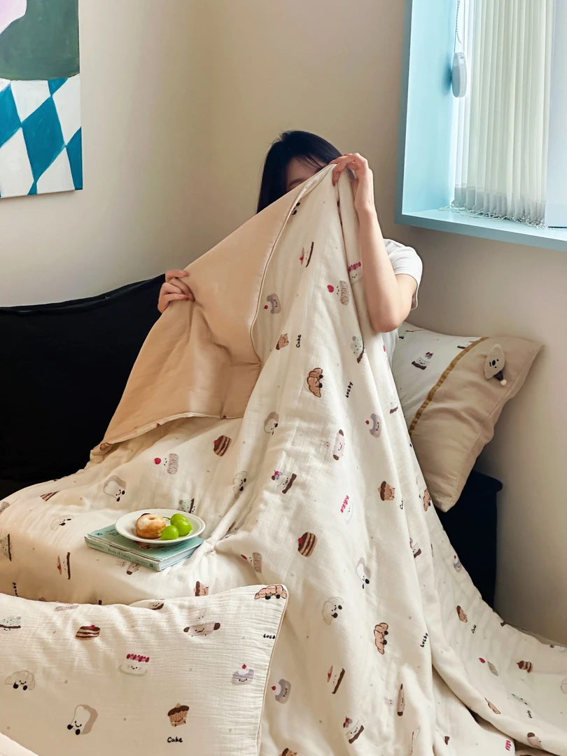 A类可爱儿童全棉 水洗皱皱纱夏被纯棉夏凉被空调被可机洗