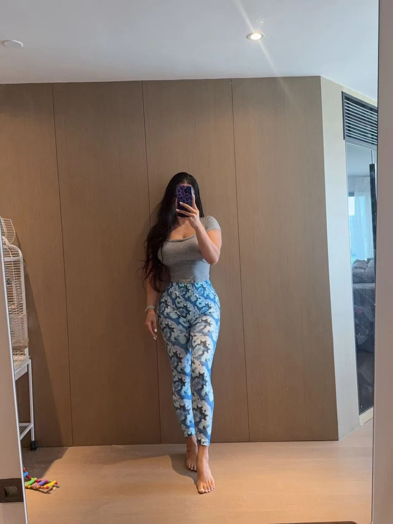 申晨定制-蓝星花海修身大弹力速干透气适合运动高腰健身瑜伽裤