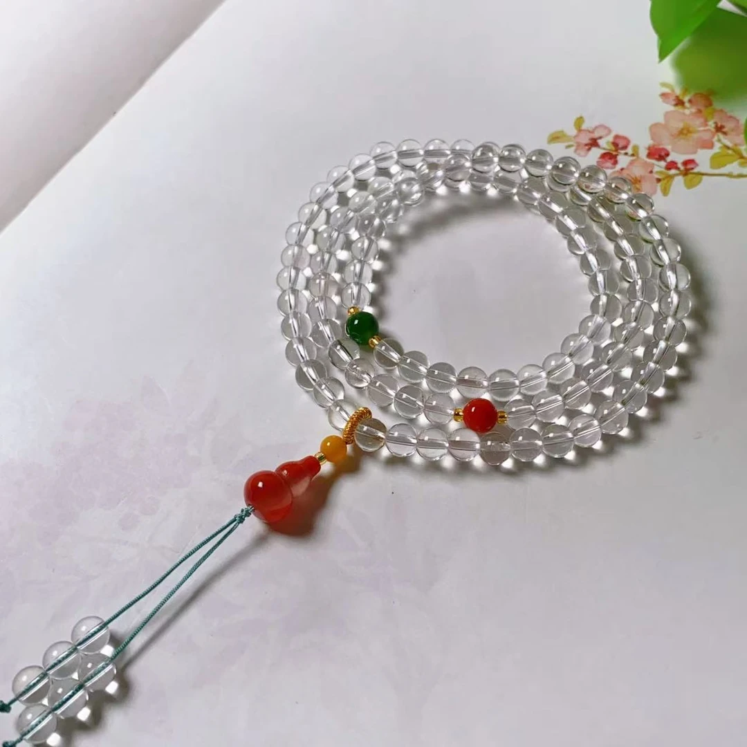 纯天然精品白水晶多圈手链，颜色白，基本纯净体