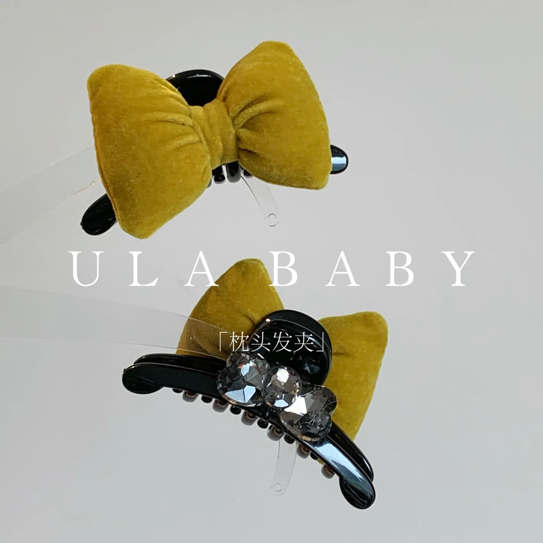 【喜儿ula】9-10-5「枕头发夹」复古时尚蝴蝶结丝绒气质小抓夹