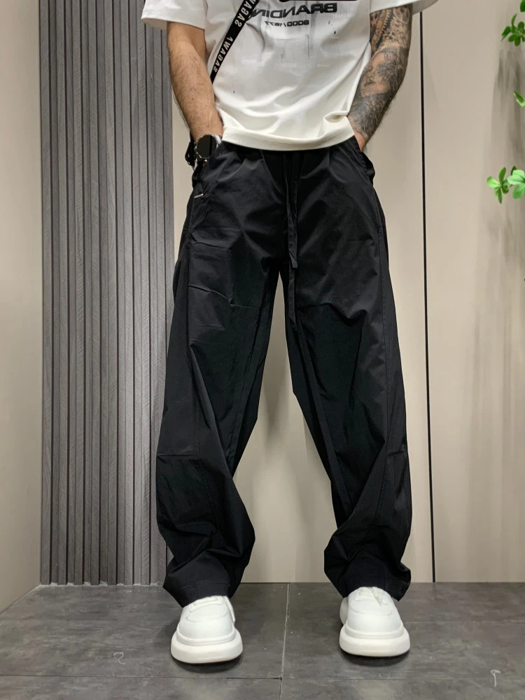 2025新款美式复古休闲裤男夏季薄款宽松直筒阔腿运动裤潮牌长裤子