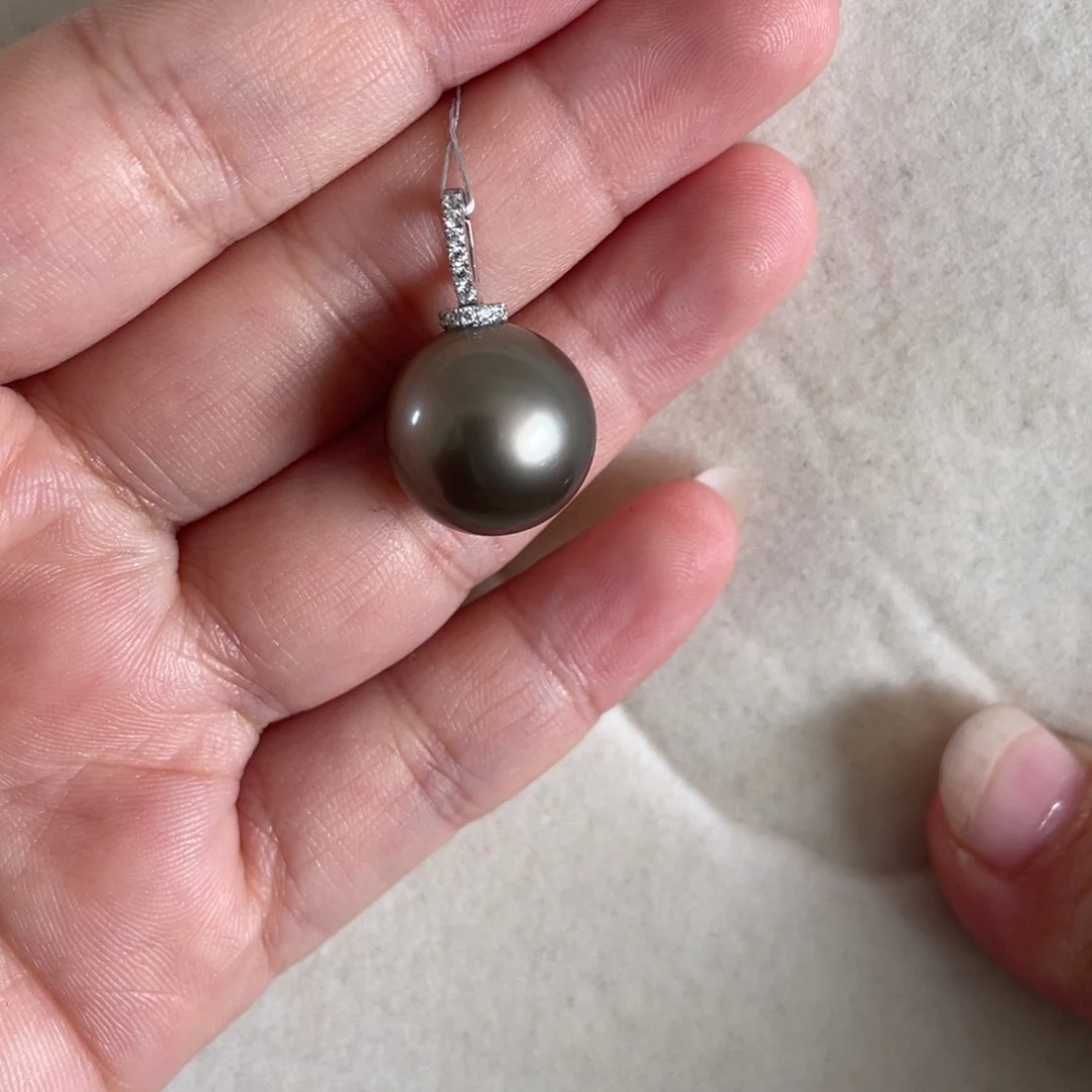 海水珍珠吊坠(不含链)18K金镶嵌14-15mm