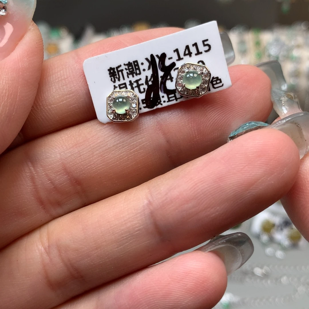 翡翠戒指银S925镶嵌耳钉