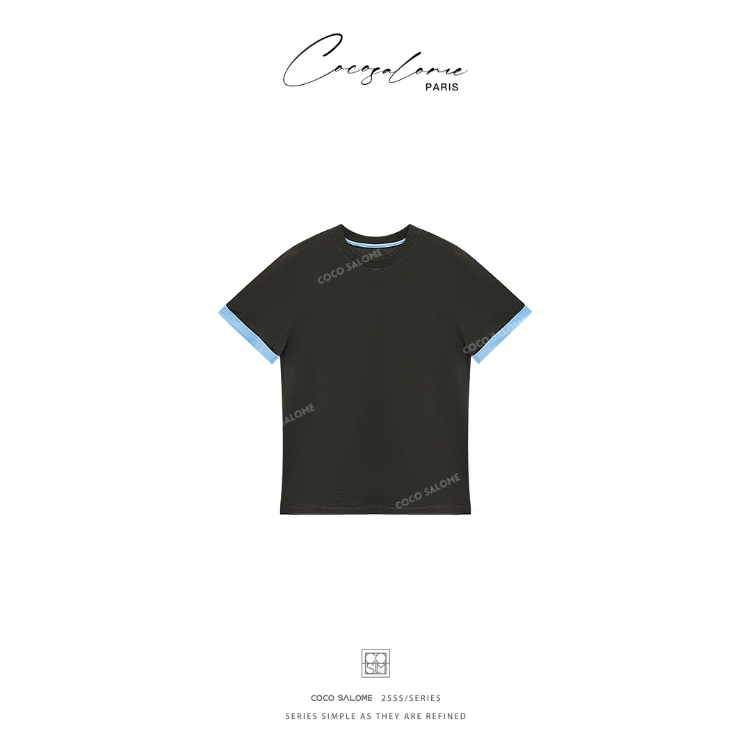 韩彬彬CS"马卡龙"谬家秀场新款撞色知性风穿搭处理短袖026W-(16)