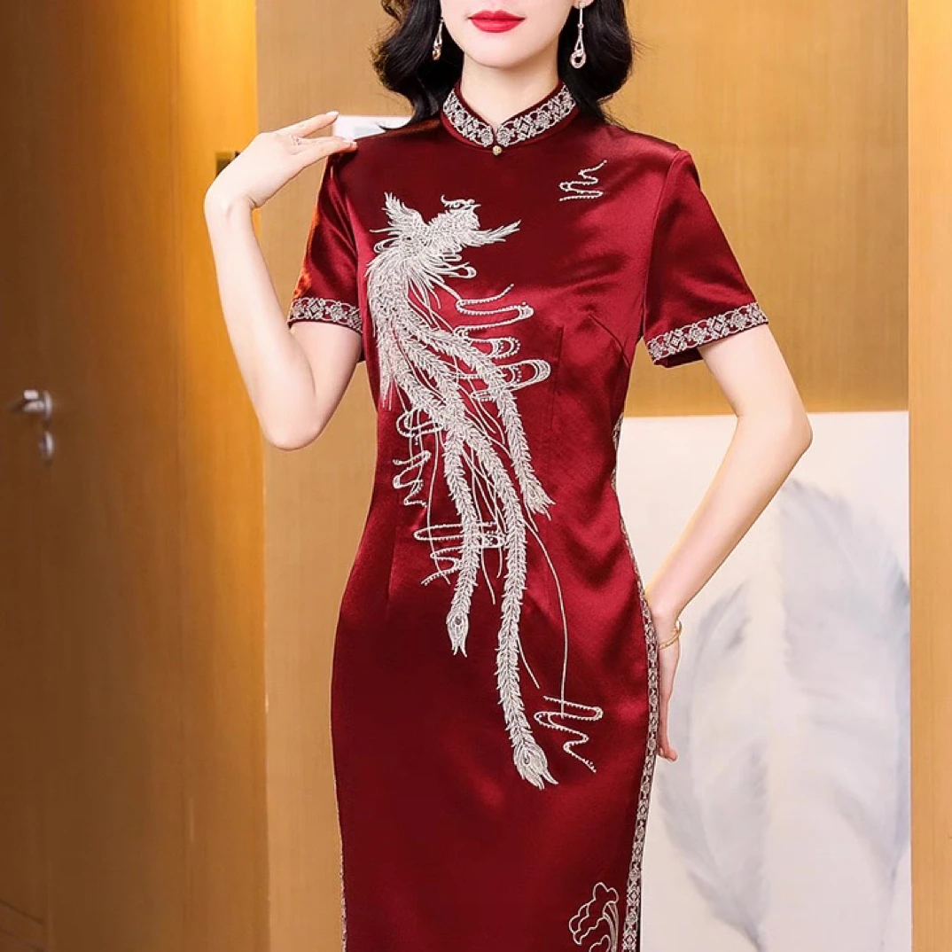 （006）醋酸高端大气上档次喜妈妈喜婆婆婚宴刺绣显瘦显年轻礼服