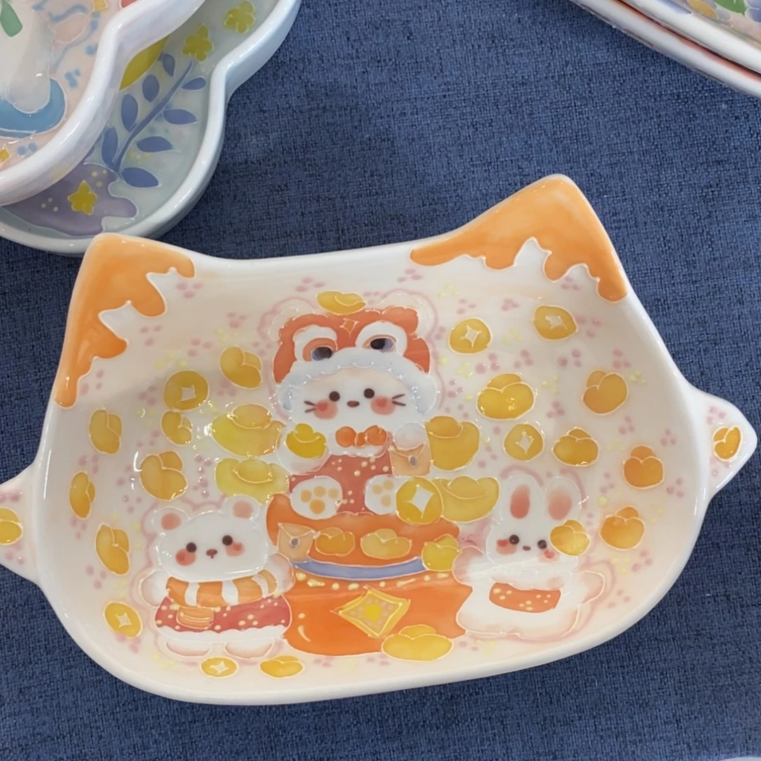 暗***点瓷片兔子盘子福利价格