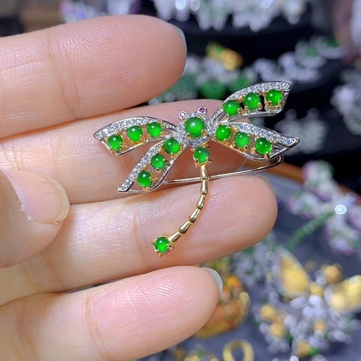 翡翠戒指银S925镶嵌天然翡翠