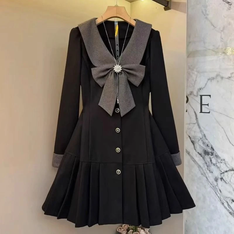 胖mm收腰显瘦拼接设计感百褶裙大码气质高级感绝美蝴蝶结连衣裙女