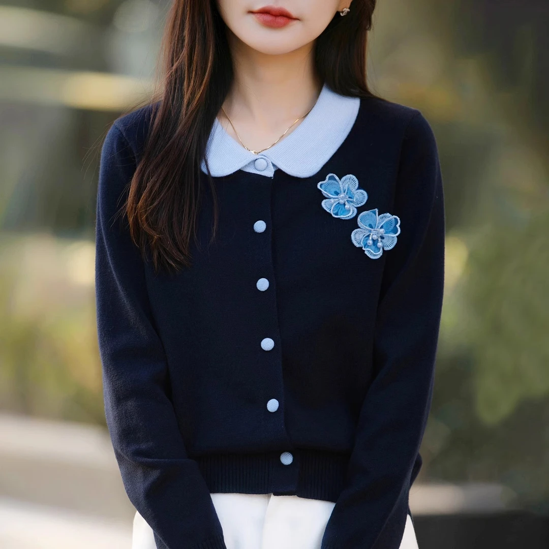 【重工】花朵毛针织衫学院风针织秋冬装秋季保暖