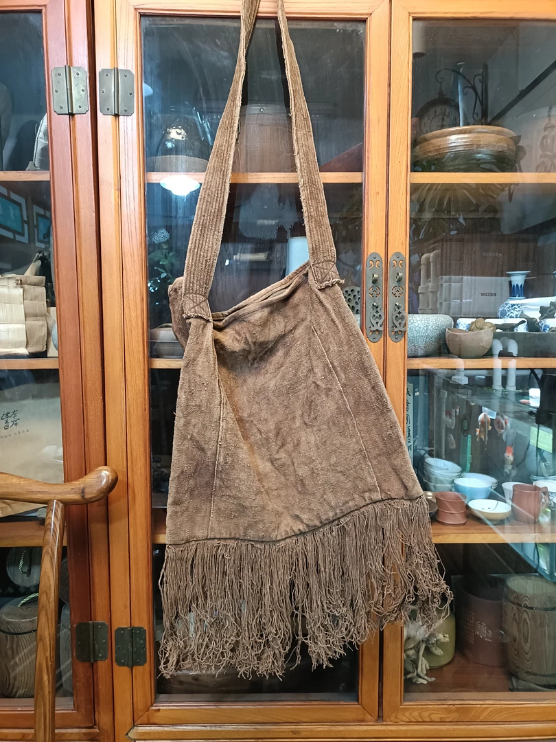 植物染色老麻布包包45*45柿染色