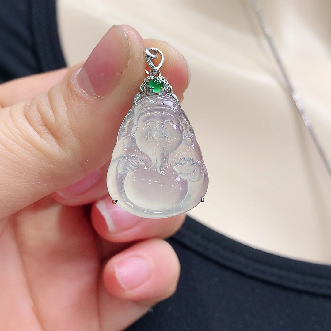 翡翠颈饰18K金镶嵌财神爷