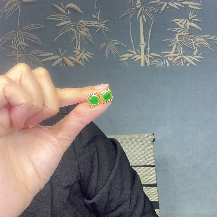 翡翠银S925镶嵌耳饰特价