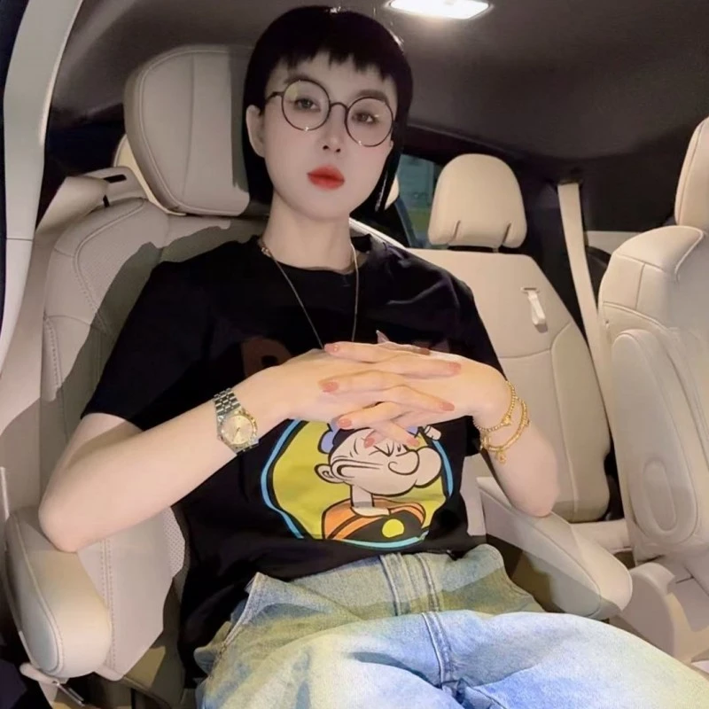 （水手印花）短袖白色轻奢时尚女士设计师圆领女款