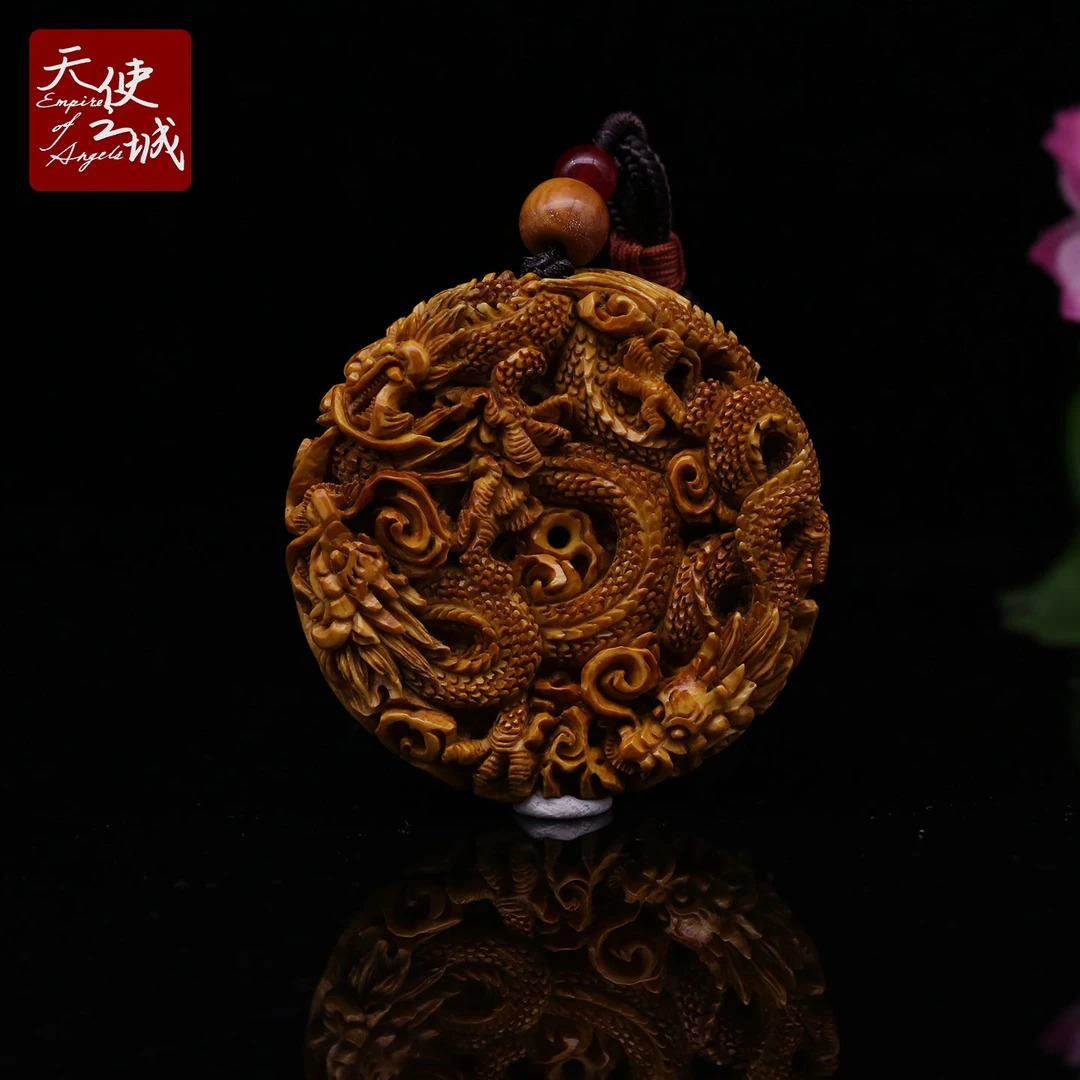 天然猛犸象牙五龙龙牌吊坠双面雕刻男女项坠