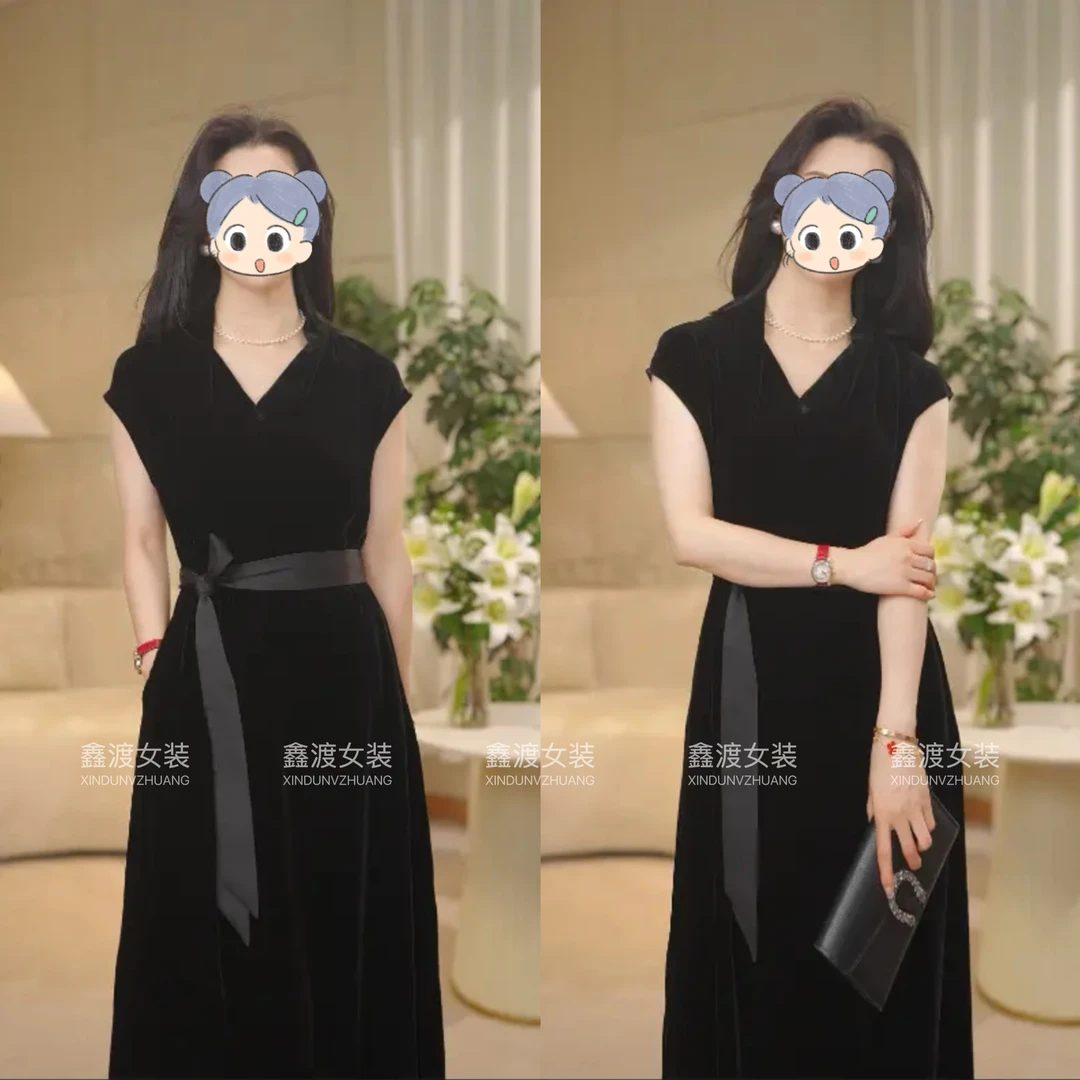 2025春夏新款时尚显瘦气质女士网红洋气连衣裙百搭款D6816
