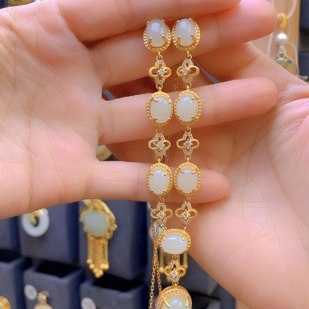 和田玉颈饰银S925镀金镶嵌