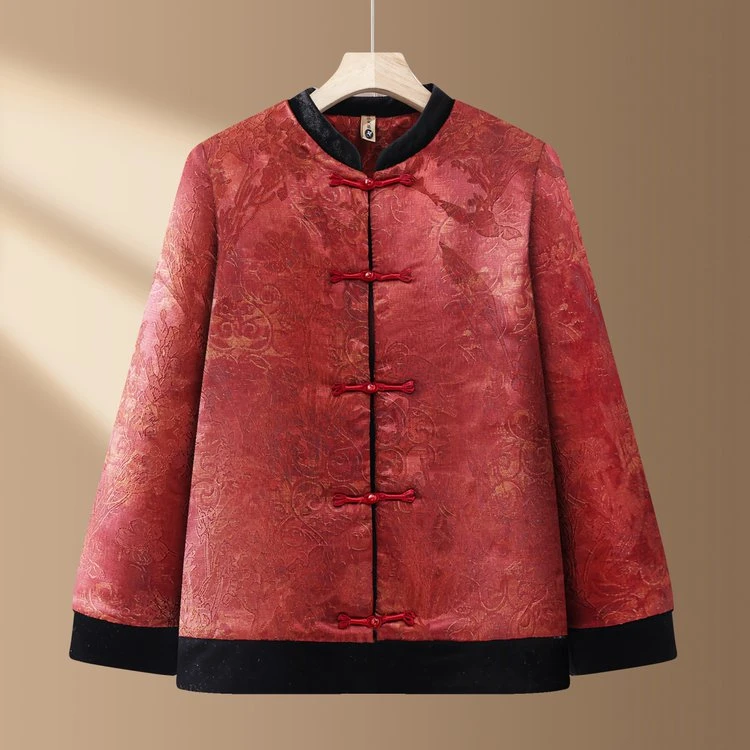 中老年女士红色中式立领棉服冬季保暖加厚大码外套老年人妈妈装袄