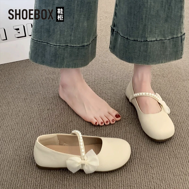 SHOEBOX鞋法式玛丽珍鞋子女2025新款夏季软平底豆豆鞋配裙子单鞋