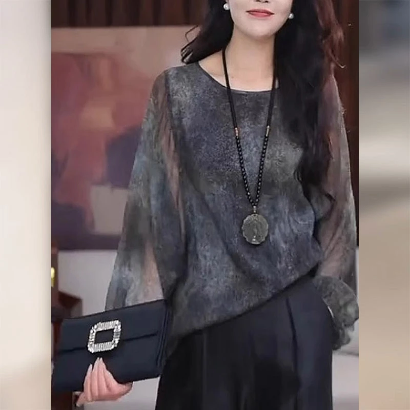 复古扎染渐变微透衬衫女装2025夏季新款爆款高级感超漂亮提花上衣