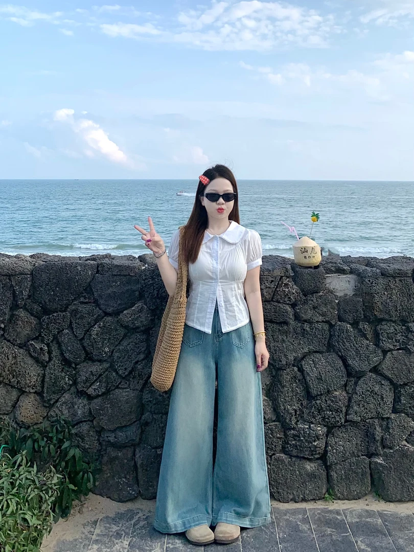 【NiGee】小个子夏季新款韩系大摆牛仔裤高腰显瘦薄款阔腿裤#NG8520