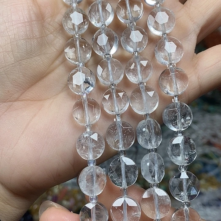 玛瑙/玉髓未镶嵌珠宝半成品天然白水晶切面卡10mm一条