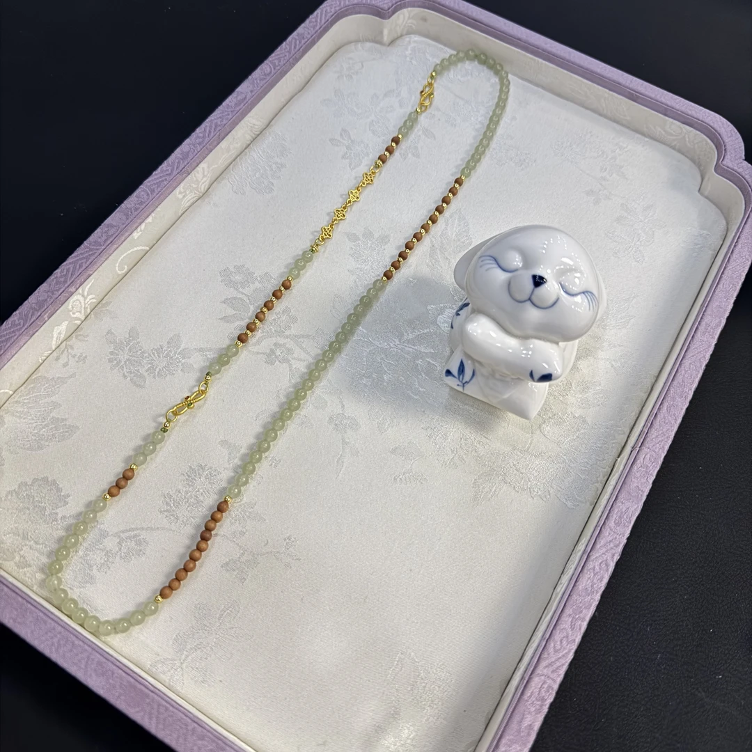 【溪风晚】天然和田玉晴水檀香木毛衣链手链项链FY601