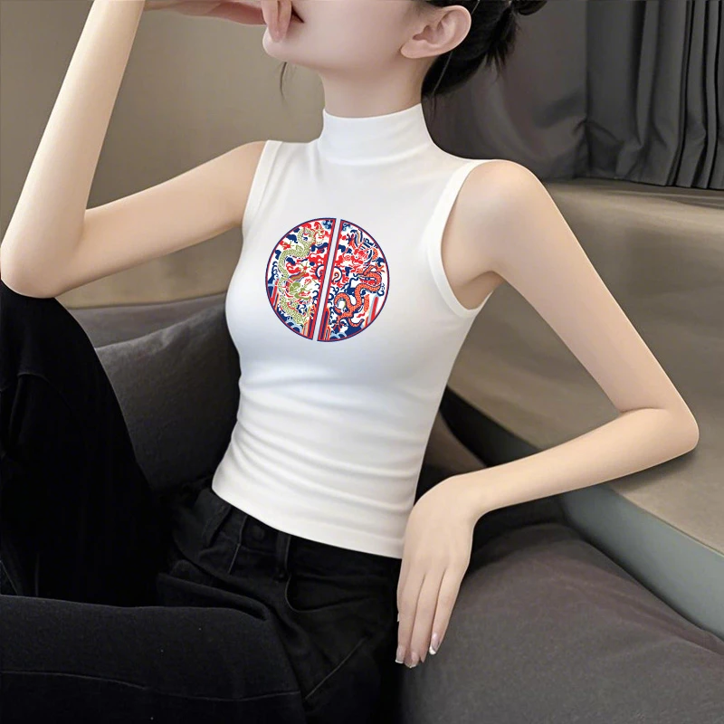 白色新中式国风女装无袖背心女打底内搭春夏季莫代尔冰丝t恤上衣