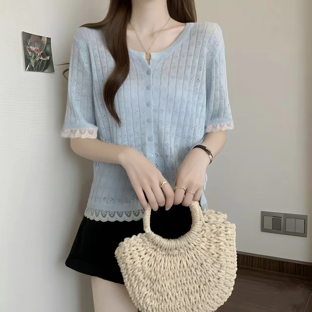 大码女装胖妹妹纯色气质感遮肉防晒长袖夏季新款针织开衫上衣3335