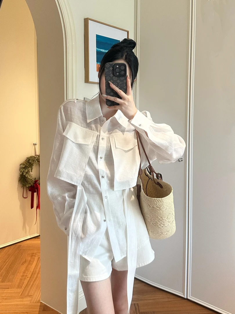 LESSMOI夏日解构风 亚麻醋酸系腰带备凉感透气夏季防晒衬衫