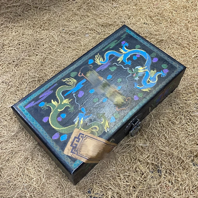 【闪购商品】闷/彩漆双龙木盒摆件复古工艺风