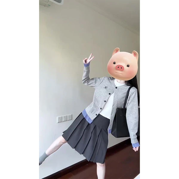 韩系穿搭假两件长袖卫衣女早秋新款格子拼接外套开衫上衣裙子套装