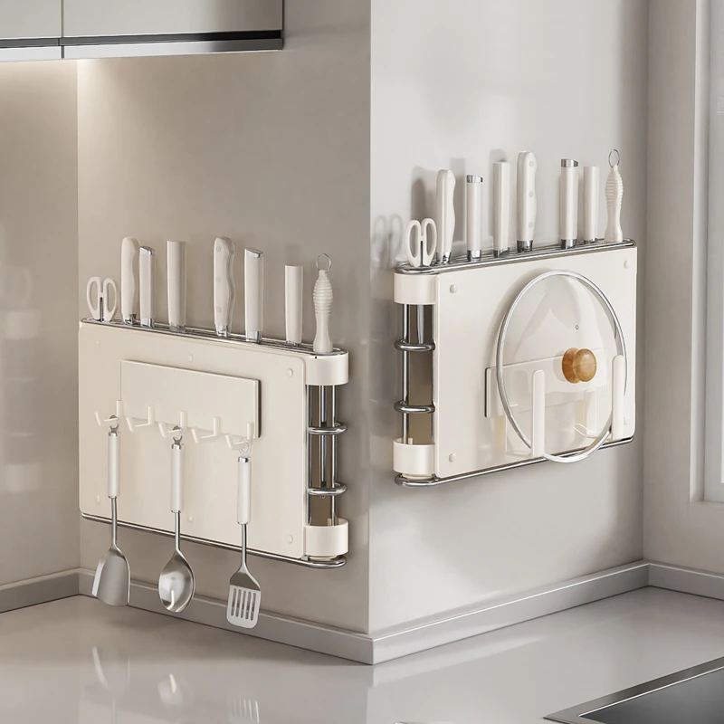 厨房磁吸刀架置物架壁挂多功能筷子笼菜刀菜板一体刀具收纳架NJ