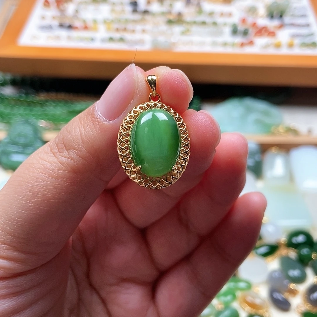 和田玉银S925镶嵌吊坠(不含链)