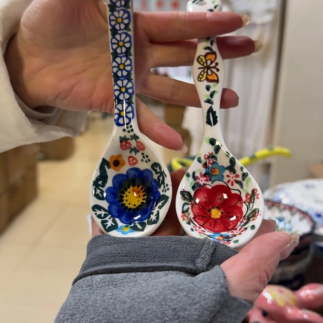 瓷片波兰手绘精品饭勺2只，看图